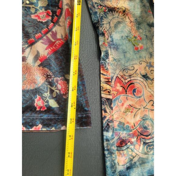 VTG 90's CLIO Floral Velvet Rhinestone Bell Sleeve Top Sz S Boho Artsy Eclectic - Picture 9 of 10